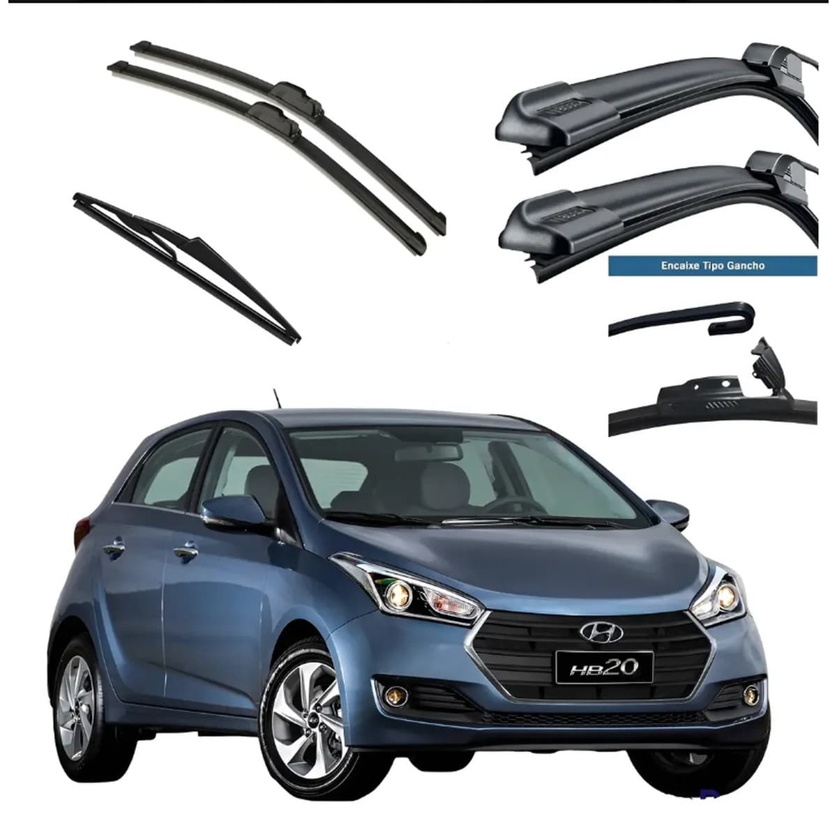 Kit Palhetas Limpador Parabrisa Chuva Hb20 Hatch 2013 A 2019